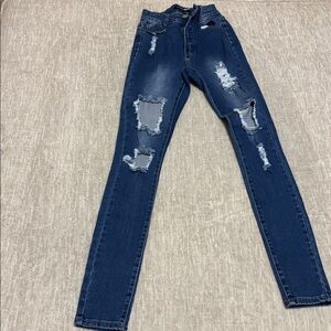 Fashion Nova Blue Distressed Boyfriend Jeans